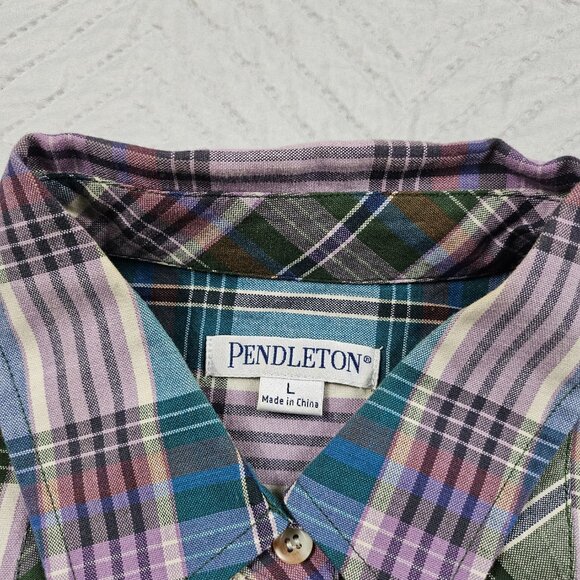 Pendleton Shirt Womens L Multicolor Plaid Long Sleeve Button Up Ruffles - NWOT - Picture 5 of 8